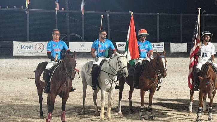 Team India before the anthems at Commonwealth Polo Club